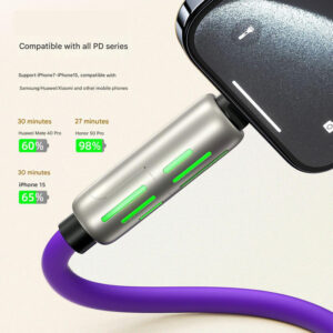 Universal PD Fast Charging Cable with LED Indicator - Zinc Alloy, Durable 1.5m Silicone Cord - Multiple Connector Options(Gray)
